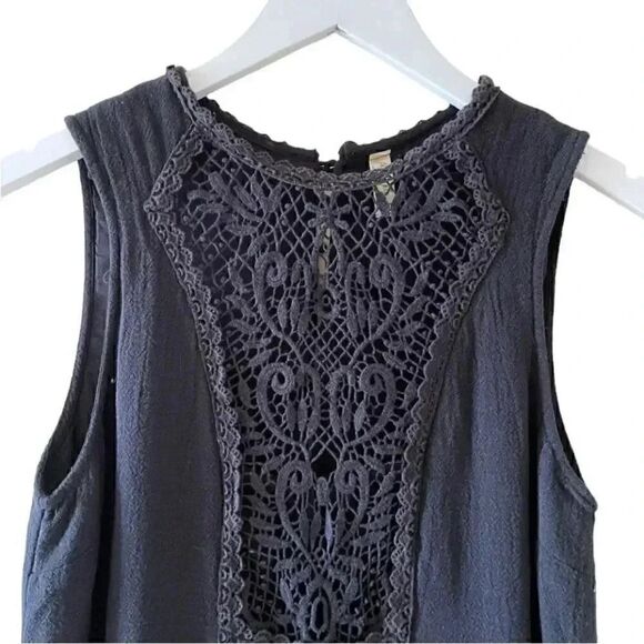 FREE PEOPLE BLACK SLEEVELESS COTTON LINED LACE A- LINE EMBROIDERED DRESS SZ S - Picture 6 of 14